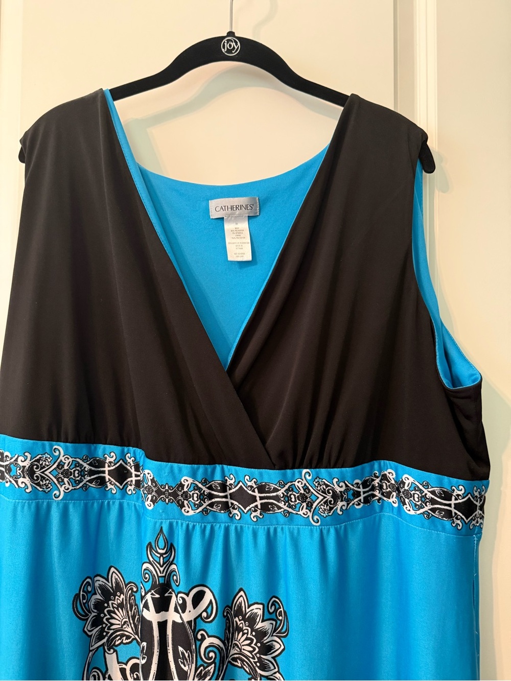 Catherines Black & Turquoise V-Neck Printed Maxi Dress - Picture 3 of 5